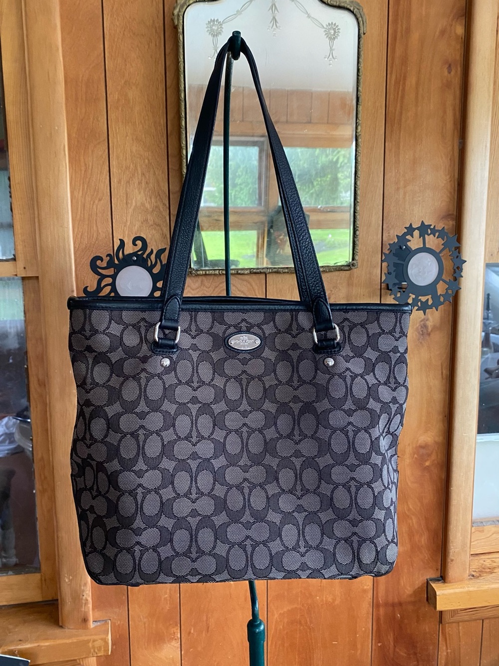 Coach Signature Jacquard Canvas/Leather Gray & Black Tote Bag Style F36185